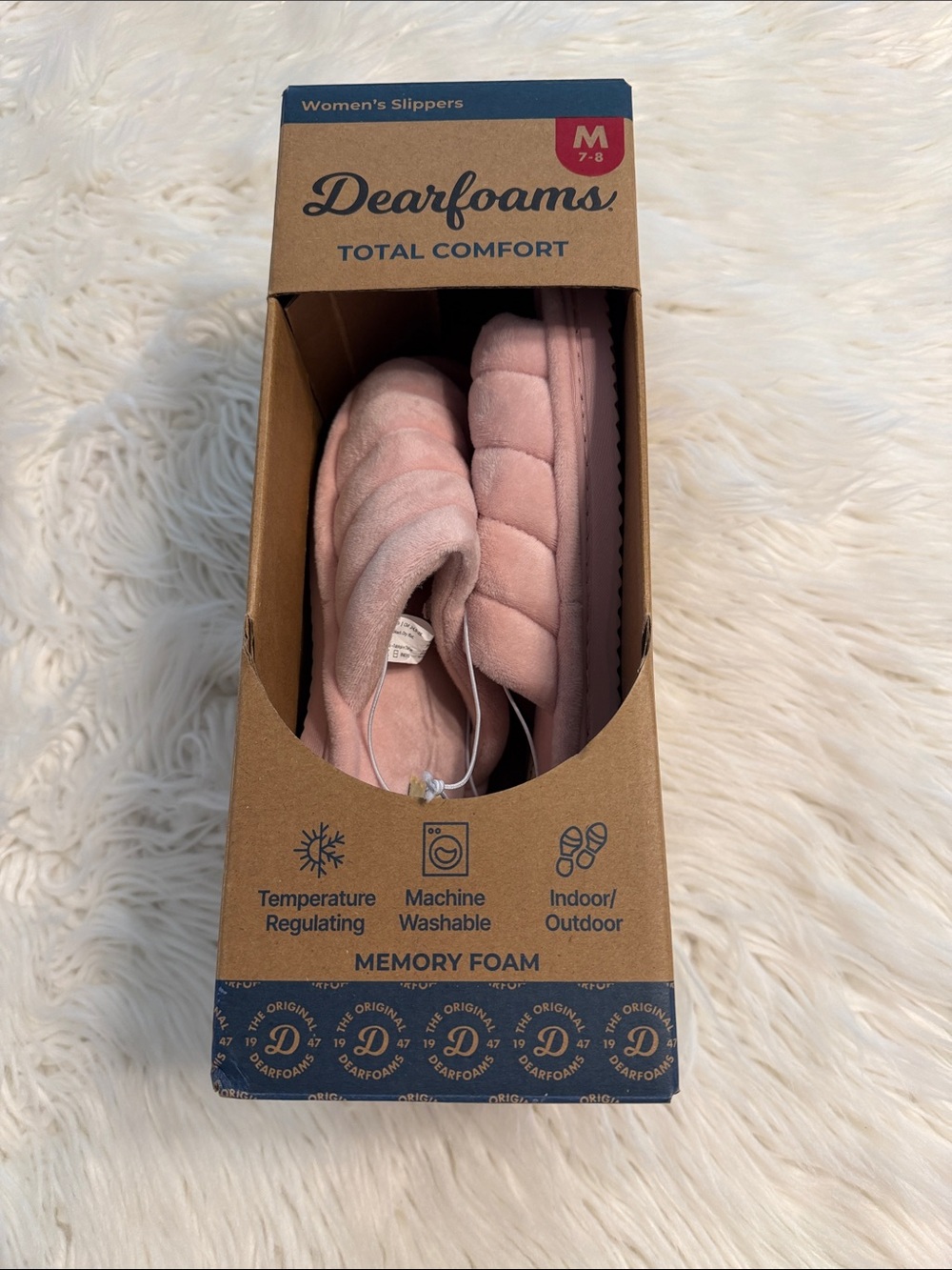 dearfoams Women's Pink Quilted Memory Foam Slippers size M 7-8